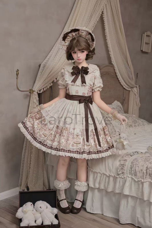 Women Sweet Lolita with Lace Bonnet