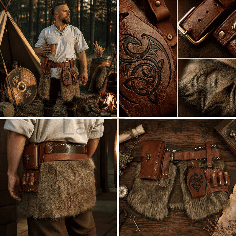 Medieval Viking Style Fur Belt for Men Women