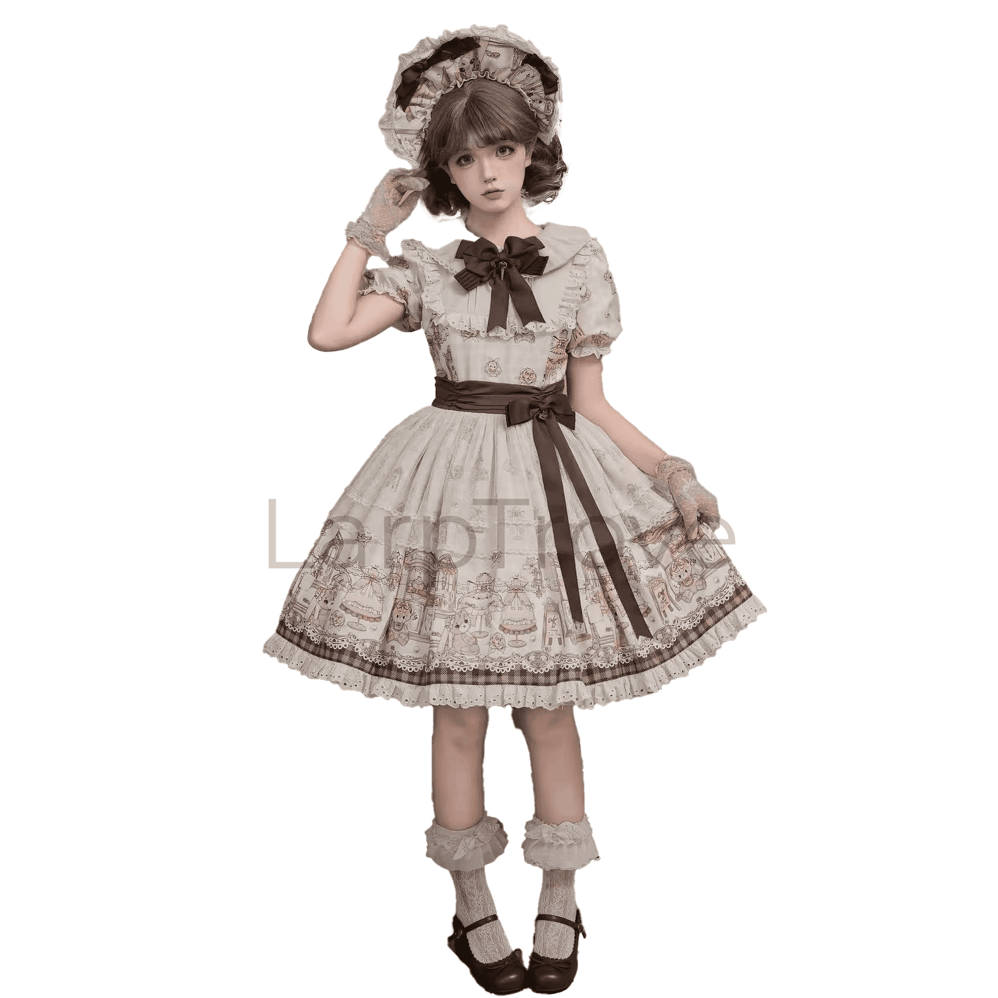 Women Sweet Lolita with Lace Bonnet