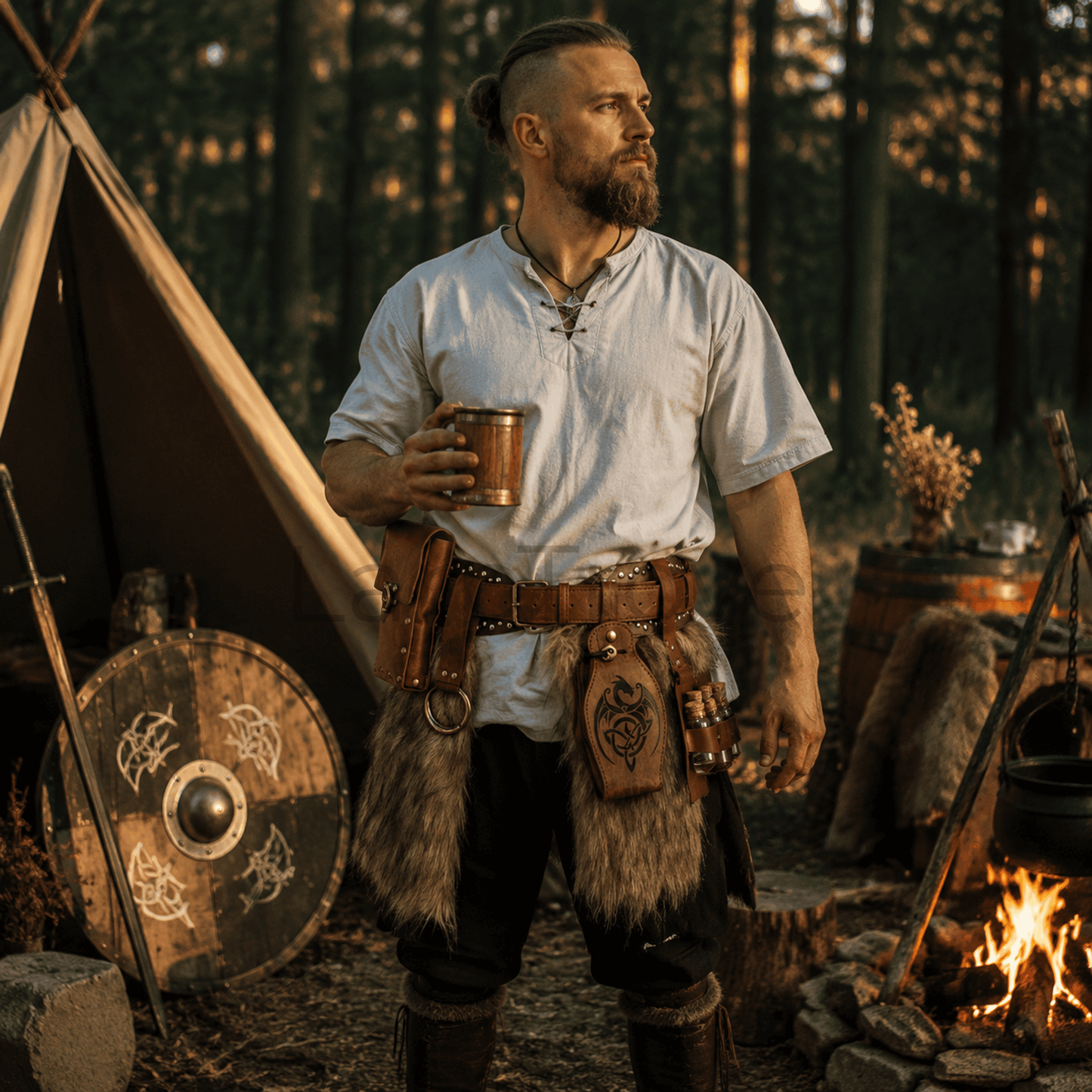 Medieval Viking Style Fur Belt for Men Women