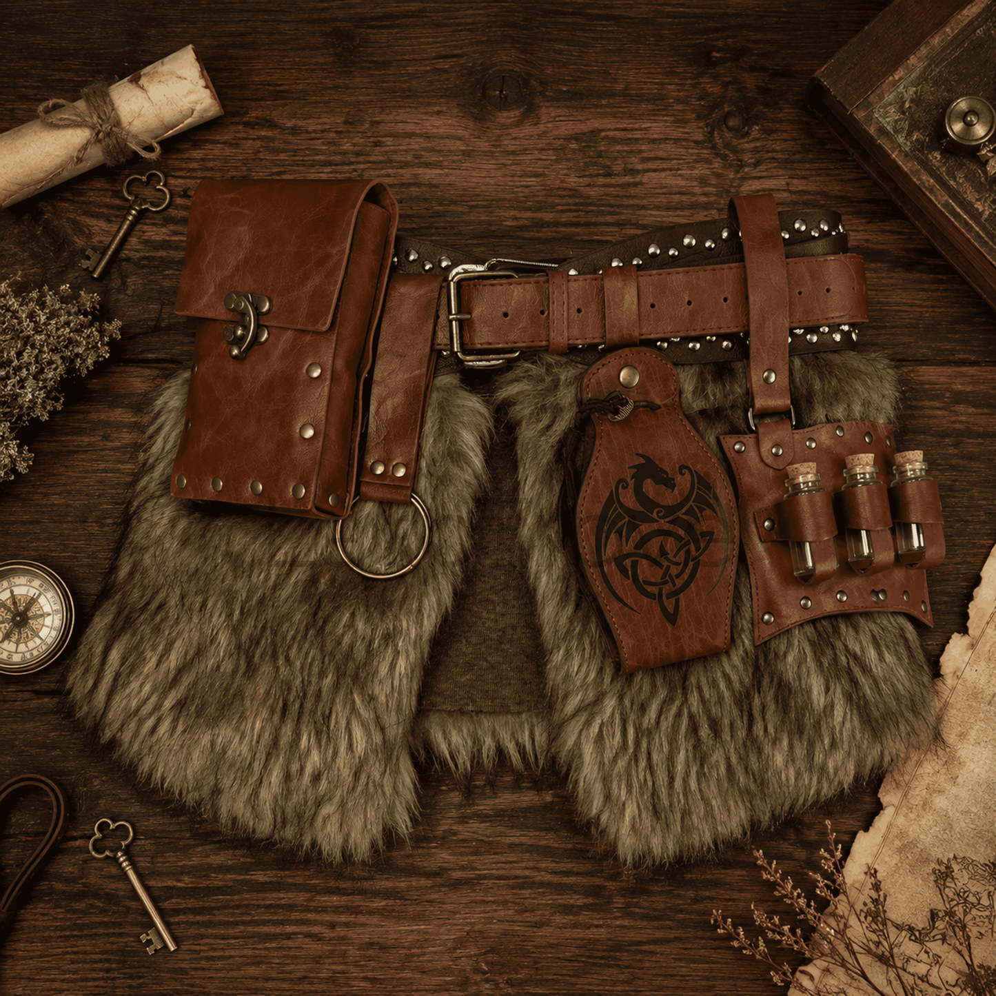 Medieval Viking Style Fur Belt for Men Women