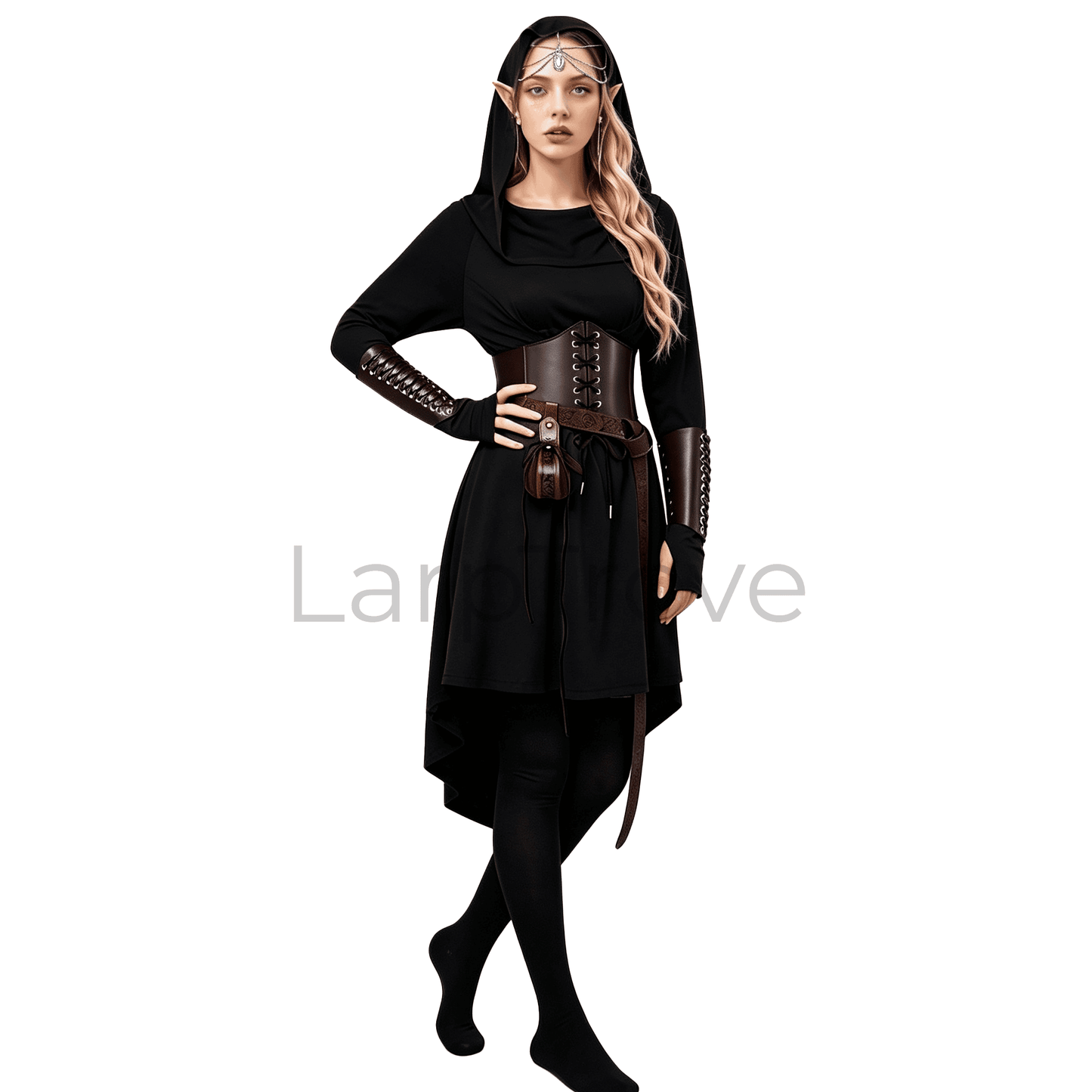 Fairy Renaissance Costume Women Medieval Hooded Elf Dress Set