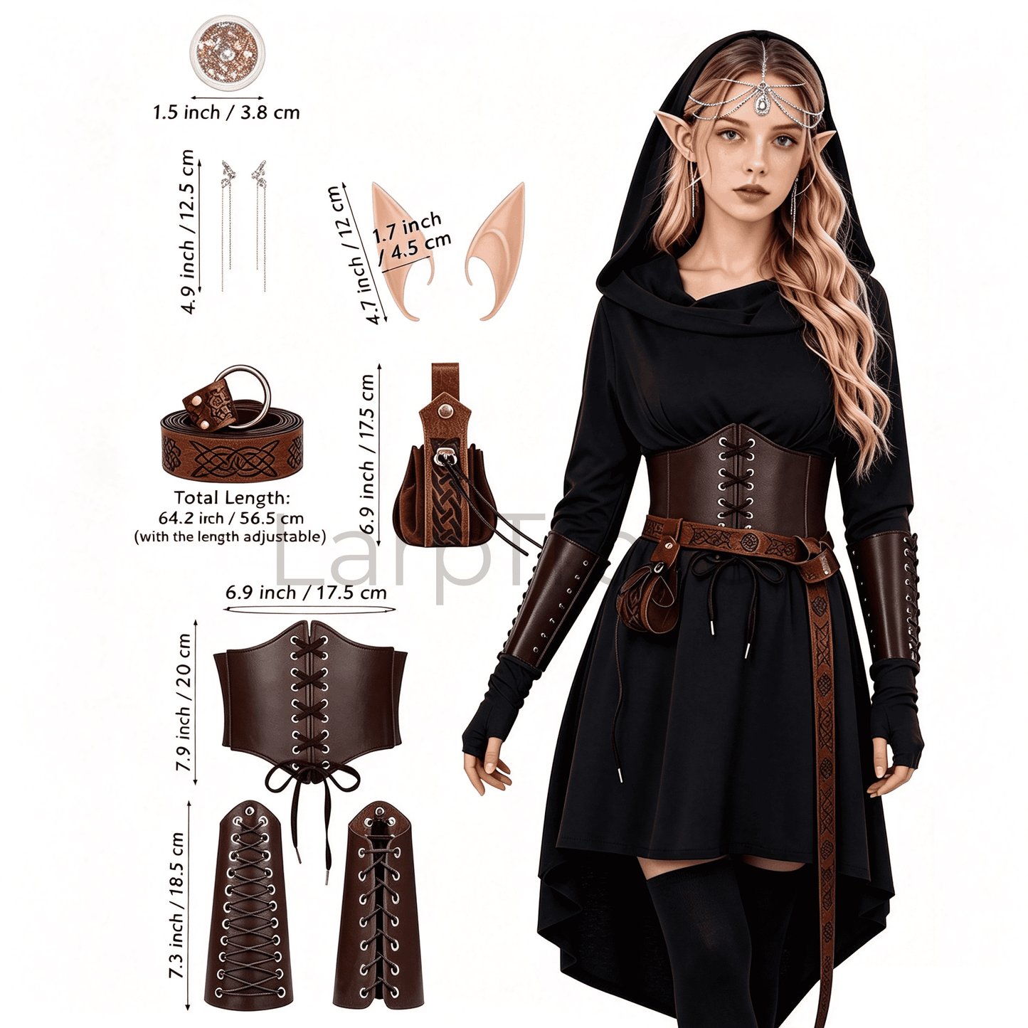 Fairy Renaissance Costume Women Medieval Hooded Elf Dress Set