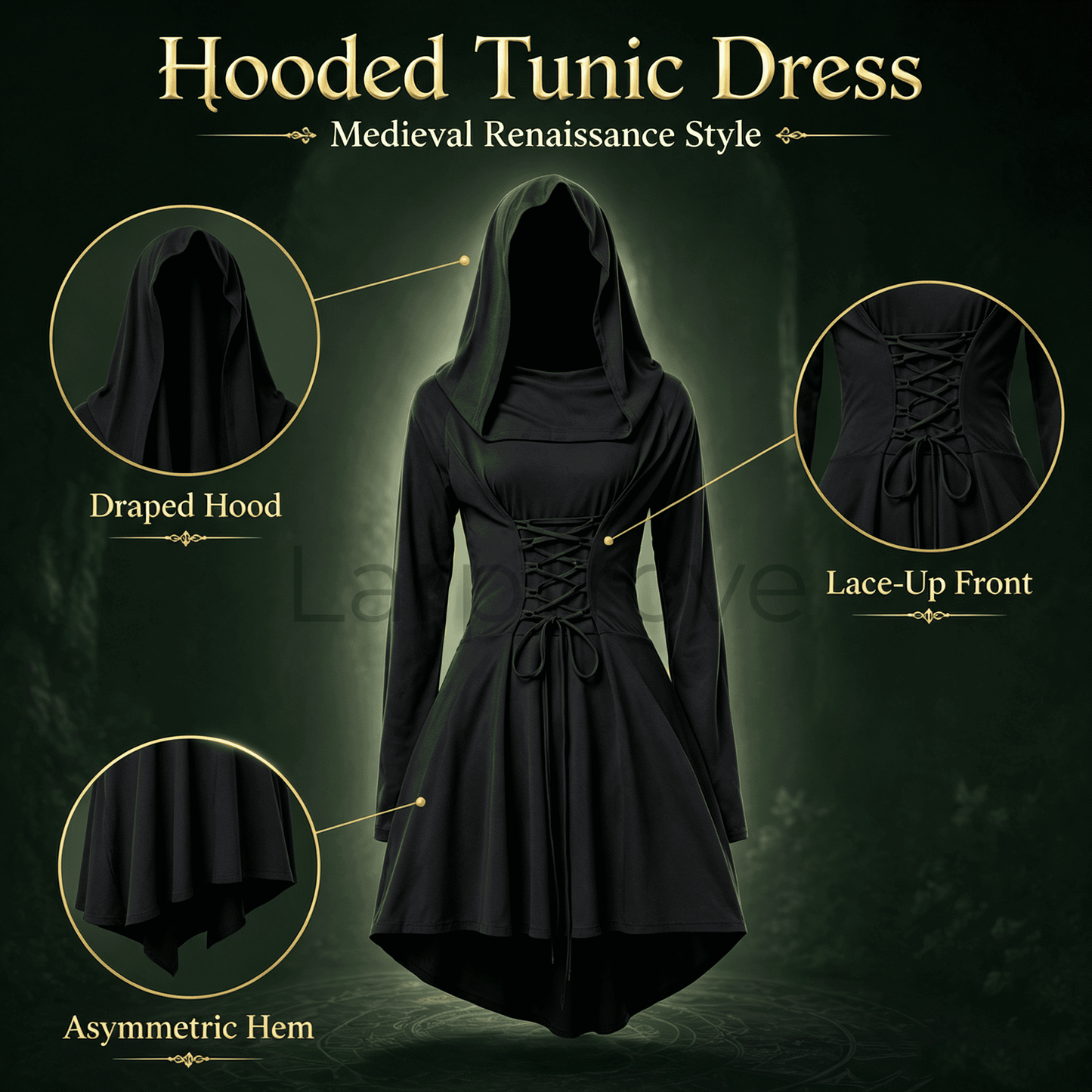 Fairy Renaissance Costume Women Medieval Hooded Elf Dress Set
