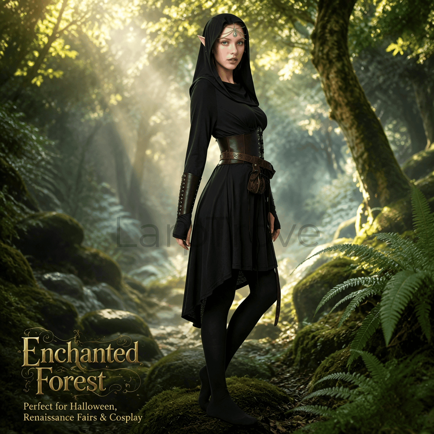 Fairy Renaissance Costume Women Medieval Hooded Elf Dress Set