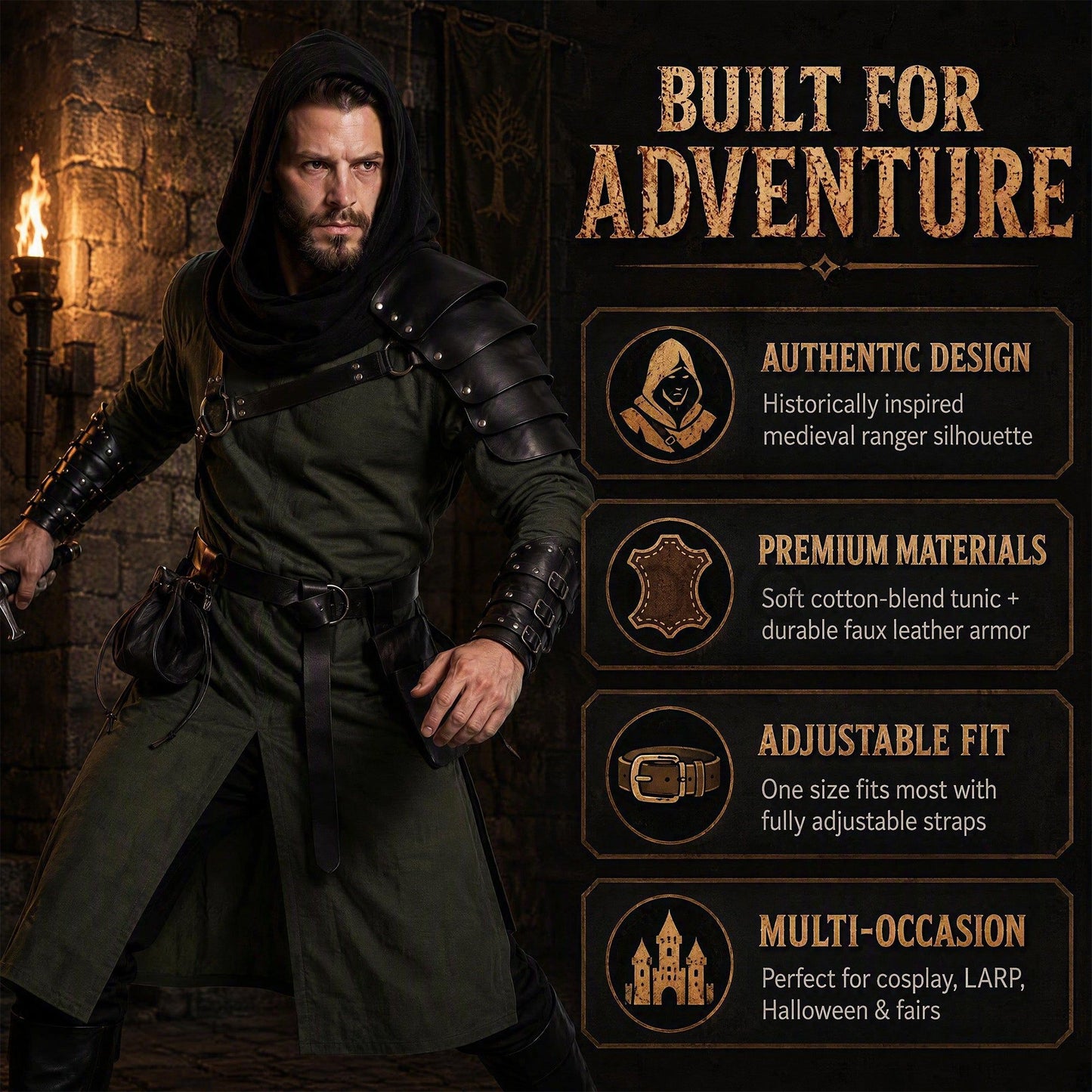 Men's Medieval Viking Rogue Costume Set