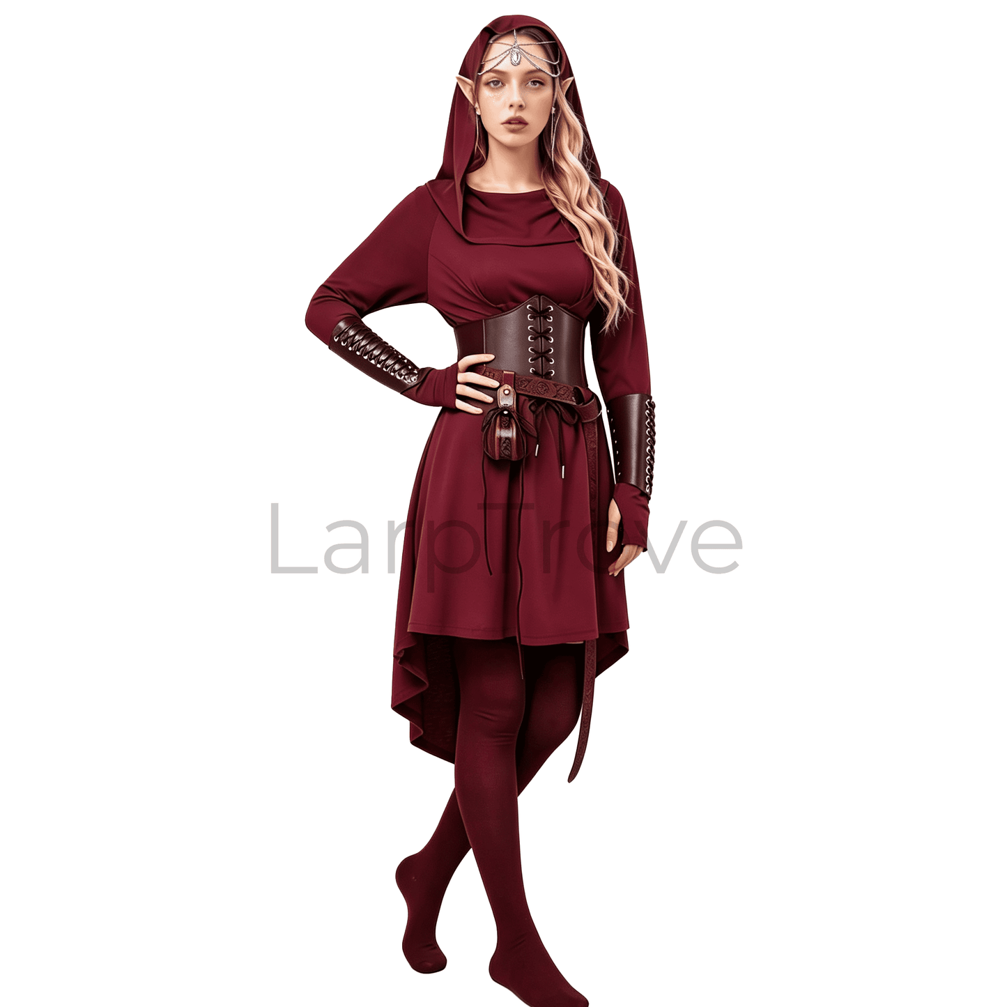 Fairy Renaissance Costume Women Medieval Hooded Elf Dress Set