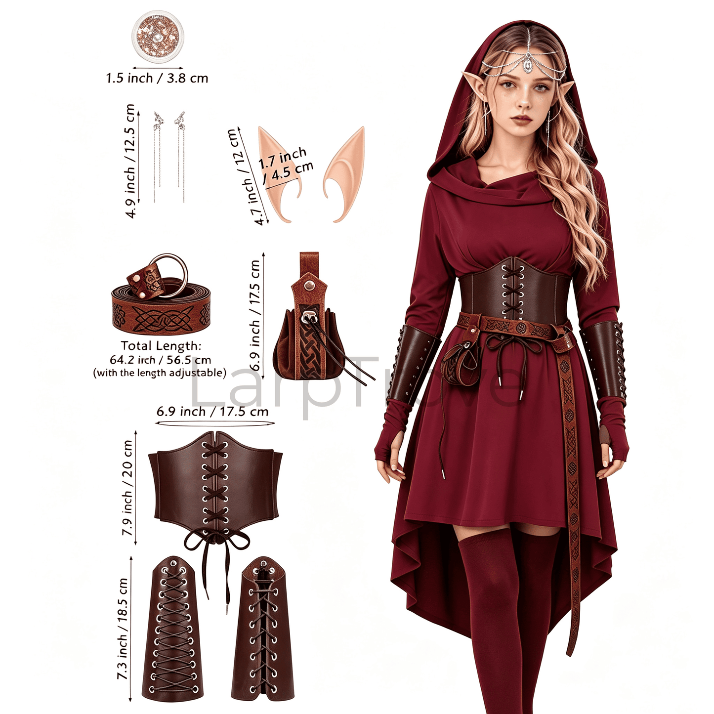 Fairy Renaissance Costume Women Medieval Hooded Elf Dress Set