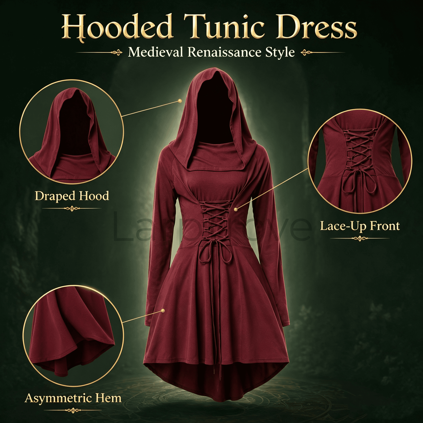 Fairy Renaissance Costume Women Medieval Hooded Elf Dress Set