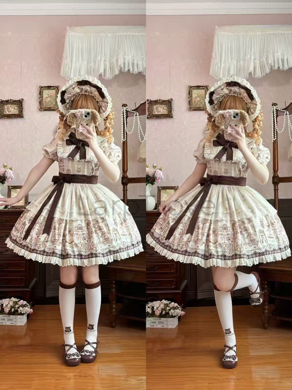 Women Sweet Lolita with Lace Bonnet