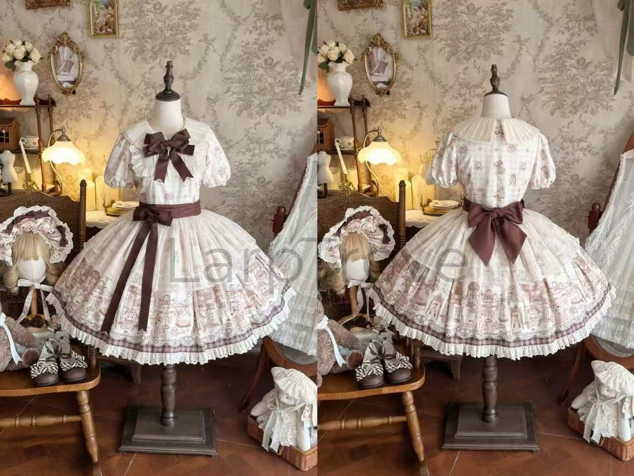 Women Sweet Lolita with Lace Bonnet