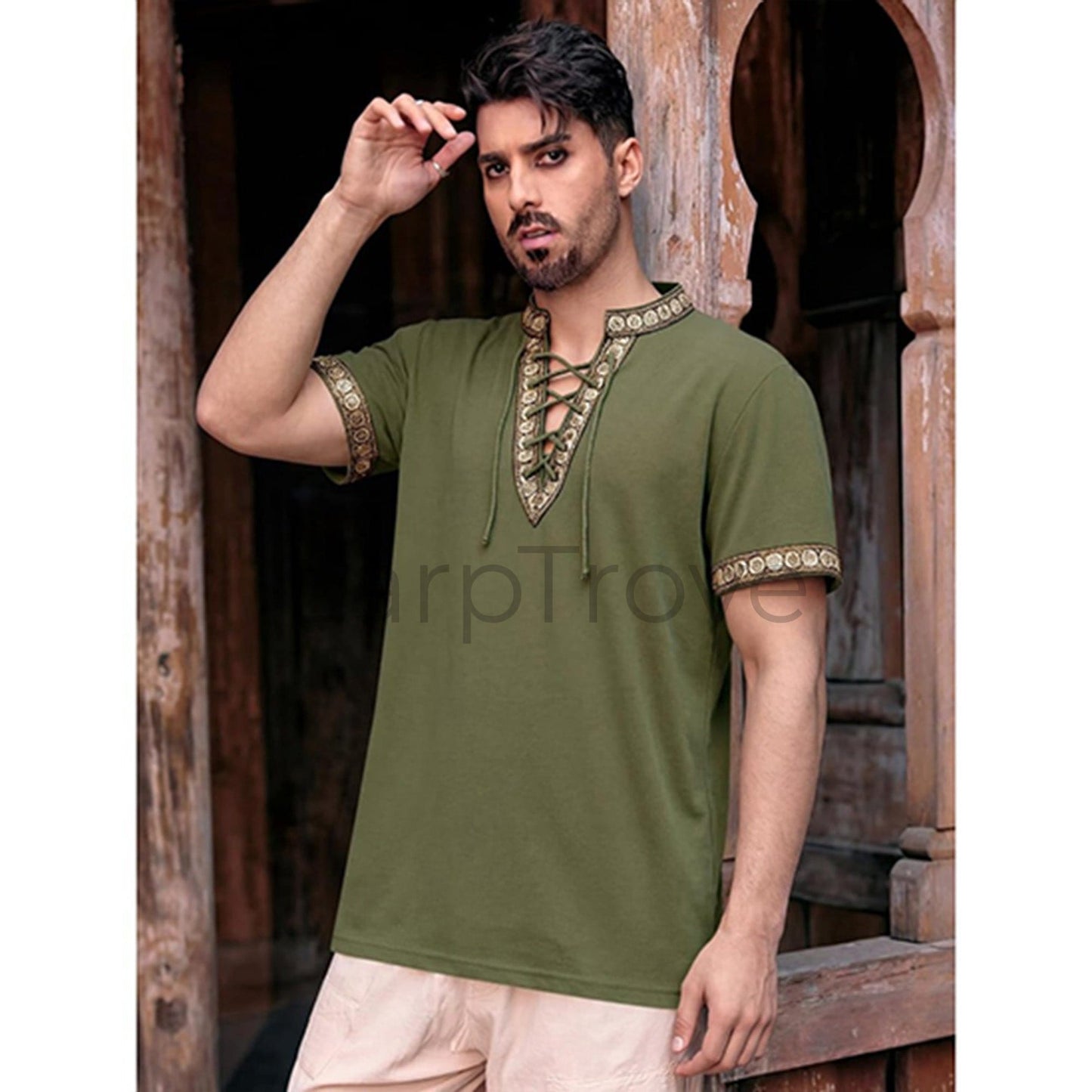 Medieval Inspired Short Sleeve Lace Up Tunic