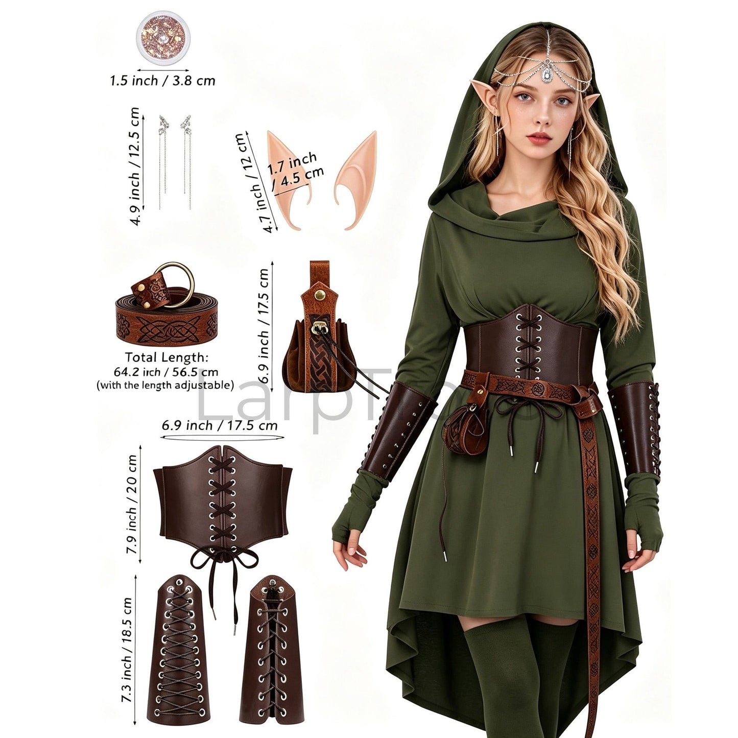 Fairy Renaissance Costume Women Medieval Hooded Elf Dress Set
