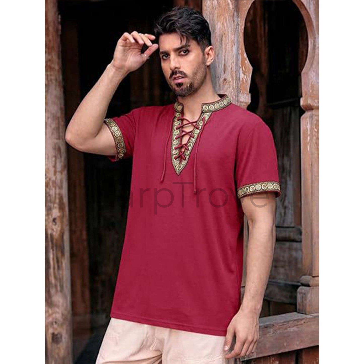 Medieval Inspired Short Sleeve Lace Up Tunic